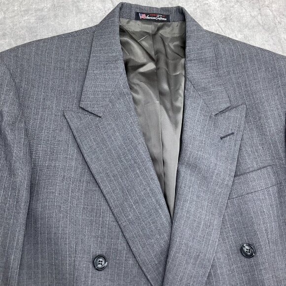 Stafford Blazer Men 43L Gray Pinstripe Peak Wool Classic Career Union USA VTG - Picture 2 of 13